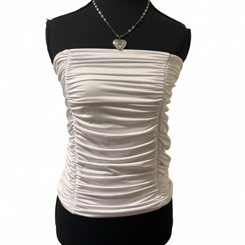 white ruched tube top